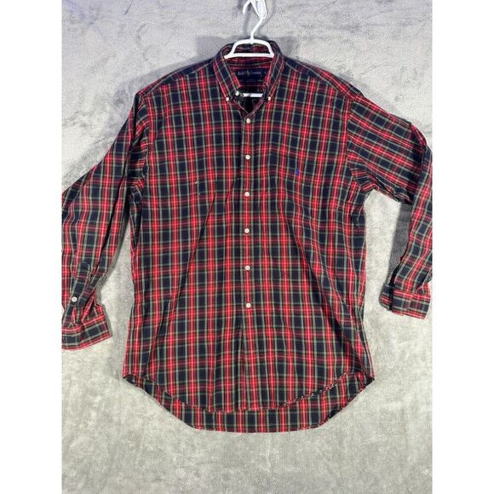 Ralph Lauren Shirt Mens Large L Blair Cotton Red Green Long Sleeve Casual‎ Dress